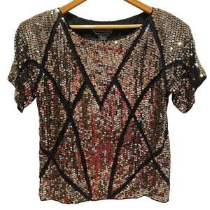 Jean For Joseph Le Bon Vintage 80's Silk Gold Sliver Sequin Top Women's Large